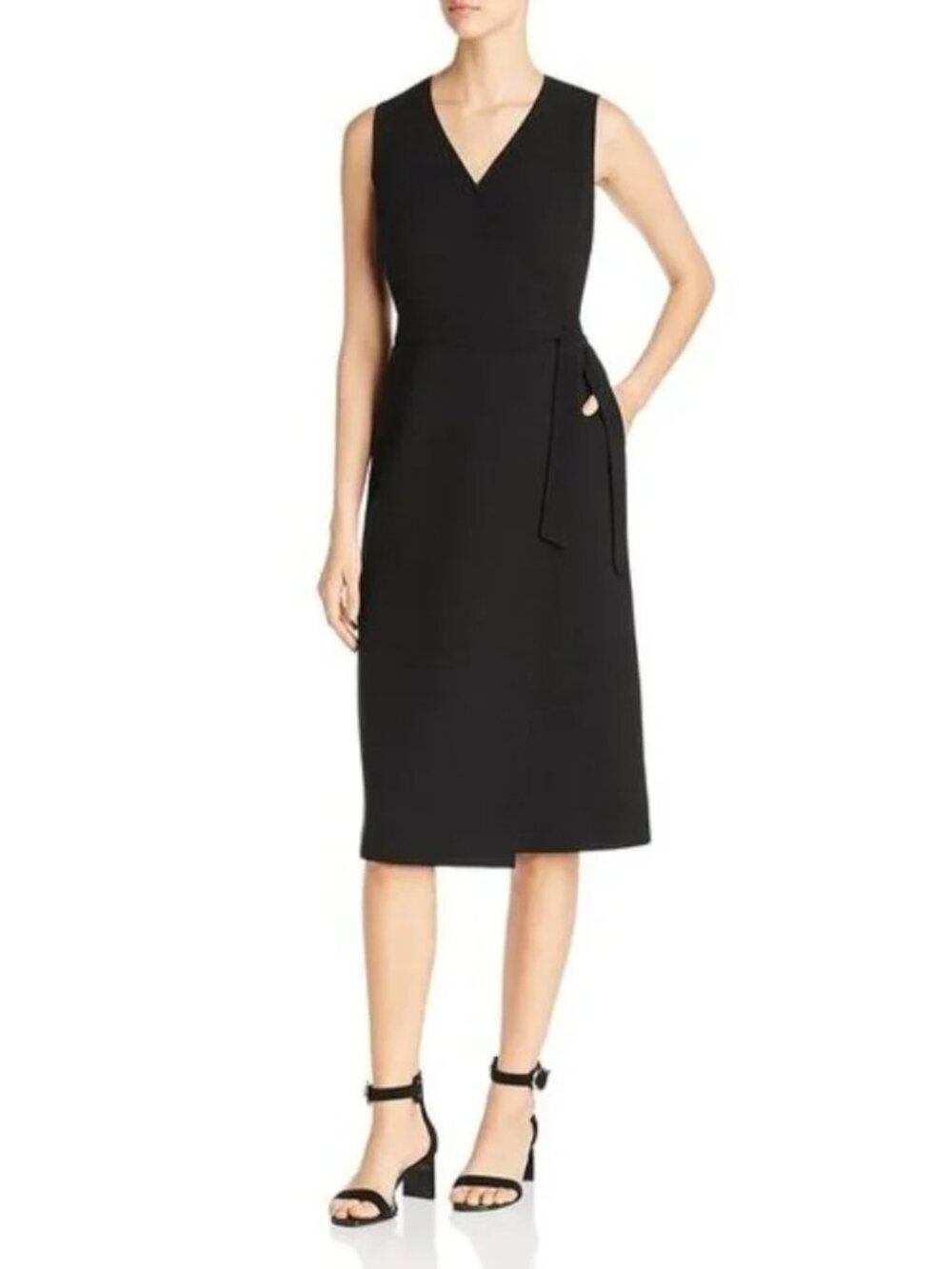 NWT Lafayette 148 New York Pammie Black Sleeveless Cocktail Wrap Dress size 12